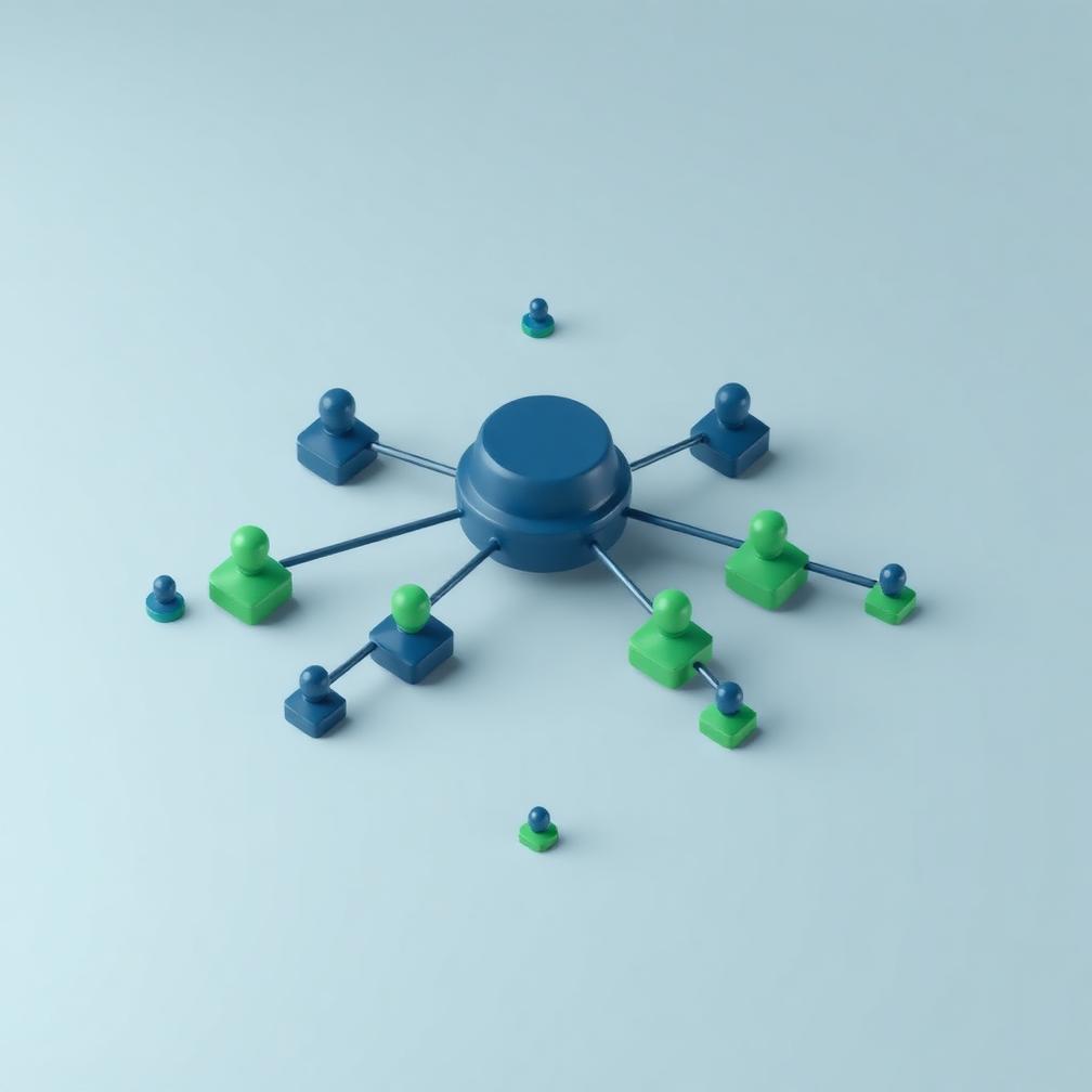 Clay-style illustration of a central directory hub connected to smaller user nodes in a hierarchy
